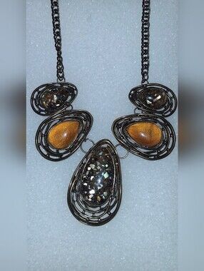 Statement Teardrop Necklace with Amber and Iridescent Stones